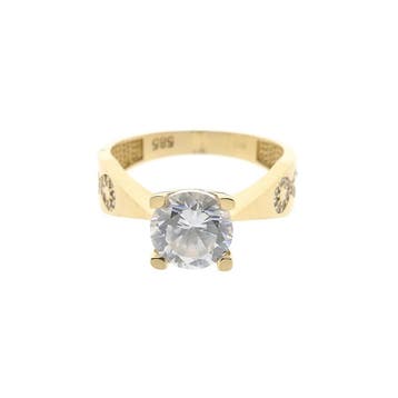 Gouden solitair ring met zirconia, Sieraden, Tassen en Uiterlijk, Ringen, Gebruikt, Ophalen of Verzenden, 17 tot 18, Met edelsteen