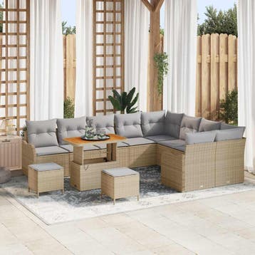 vidaXL Tuin Sofa Set 12 st 11-Aantal zitplaatsen Beige en, Verzenden, Nieuw, Rotan, 2 zitplaatsen