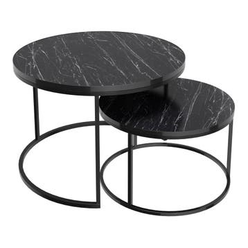 [en.casa] Salontafel Skagen set van 2 rond marmer zwart en z, Verzenden, Nieuw