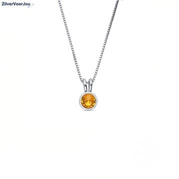 Elegant zilveren collier met ronde topaas oranje kristal han, Verzenden, Nieuw, Zilver