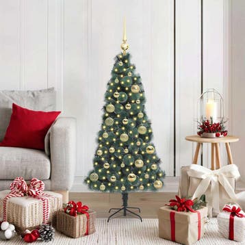 vidaXL Kunstkerstboom met verlichting en ballenset Groen 120, Verzenden, Nieuw