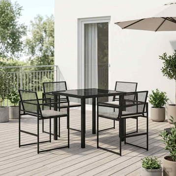 vidaXL Tuin eettafelset 5 pcs Zwart poly rattan, Verzenden, Nieuw, Rotan, 5 zitplaatsen