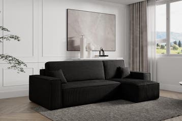 Slaapbank Ribstof Karlo - Hoekbank - Zwart €449, Huis en Inrichting, Slaapkamer | Slaapbanken, Ophalen of Verzenden, 120 cm, Overige maten