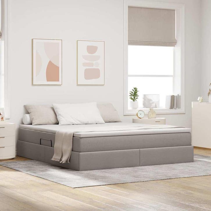 vidaXL Opslag bed met matras met matras Taupe 180 x 200 cm, Huis en Inrichting, Slaapkamer | Bedden, Nieuw, Verzenden