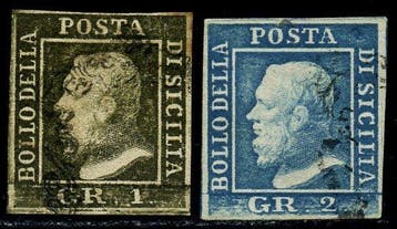 Italiaanse oude staten - Sicilië 1859 - 1 korrel + 2 korrels, Gestempeld