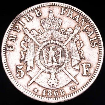 Frankrijk. Napoléon III. 5 Francs 1868-A, Paris (Zonder