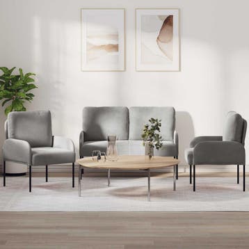 vidaXL Sofa-Sets 3 pcs Lichtgrijs 115 x 56 x 80 cm Multiplex, Huis en Inrichting, Banken | Bankstellen, Verzenden, Nieuw, Minder dan 150 cm