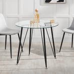 [en.casa] Glazen tafel Huittinen rond 72x80 cm zwart en tran, Verzenden, Nieuw