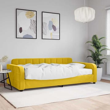 vidaXL Slaapbank met matras 100x200 cm fluweel geel, 100 cm, Eenpersoons, Verzenden, Nieuw