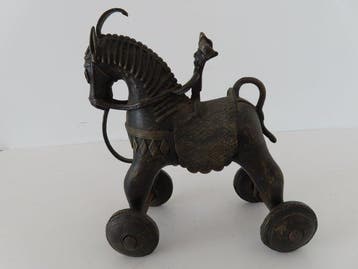 Temple toy paard met ruiter - Brons - India - Begin 20e eeuw