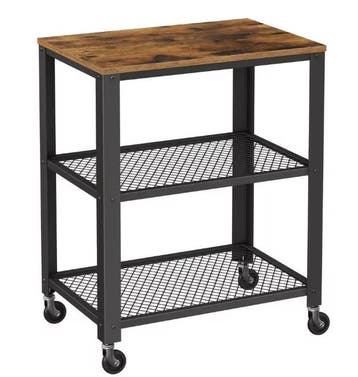 Serveertrolley industrieel 3-laags met houtlook en wielen, Verzenden, Nieuw