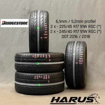 225/45/17 245/40/17 Bridgestone zomerbanden 6,1/5,2mm 4X, Auto-onderdelen, 17 inch, Ophalen of Verzenden, Band(en), Personenwagen