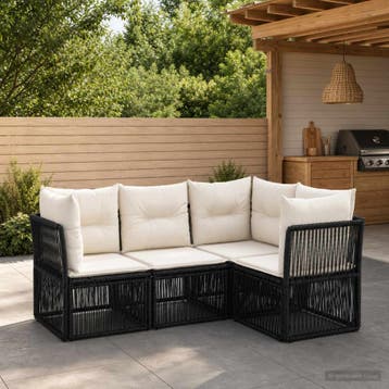 vidaXL Tuinbankenset 4 st Zwart poly rattan, Verzenden, Nieuw, 4 zitplaatsen