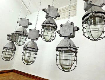 Plafondlamp - Glas, Aluminium - Een set van zes industriële
