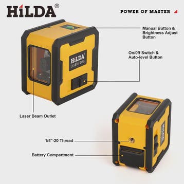 HILDA Laser Waterpas 2 Lijnen Groen Zelfnivellerend Draagbaa, Verzenden, Nieuw