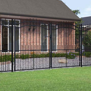 vidaXL Hekpoort KAMPEN met speerpunt zwart 302x172 cm staal, Verzenden, Nieuw