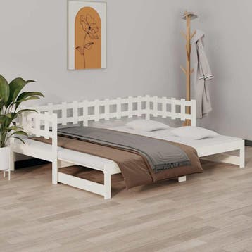 vidaXL Slaapbank uitschuifbaar massief grenenhout wit, 90 cm, Eenpersoons, Verzenden, Wit