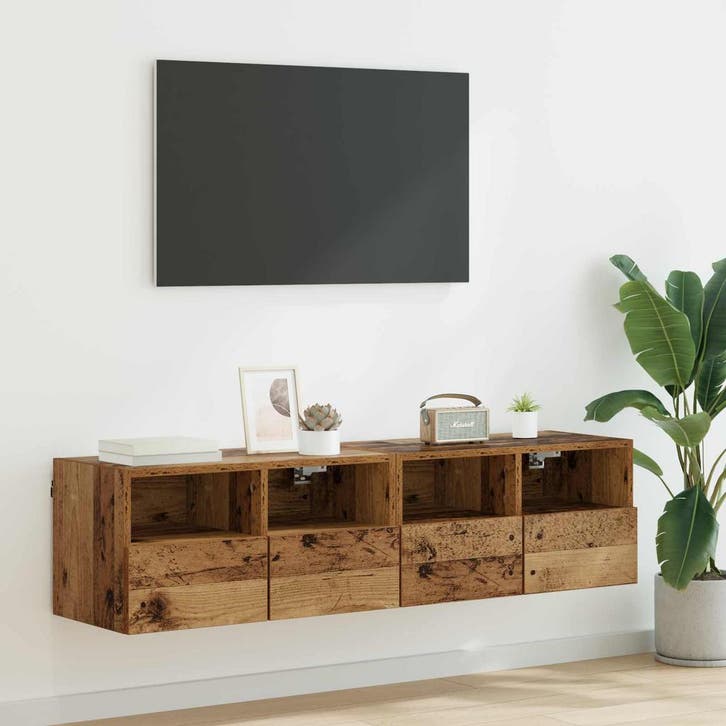 vidaXL TV Wandkasten 2 pcs Oud Hout 60 x 30 x 30 cm Bewerkt, Huis en Inrichting, Kasten | Televisiemeubels, 25 tot 50 cm, Nieuw
