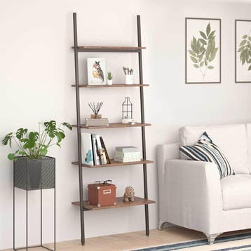 vidaXL Ladderrek met 5 schappen 64x34x185,5 cm donkerbruin, Huis en Inrichting, Minder dan 50 cm, Verzenden, Nieuw, 150 tot 200 cm