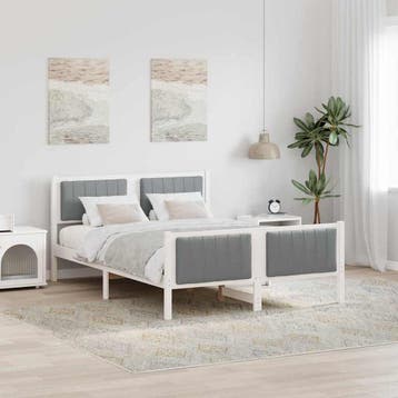 vidaXL Bedframe Wit en lichtgrijs 135 x 190 cm Massief, Verzenden, Wit, Nieuw, Twijfelaar