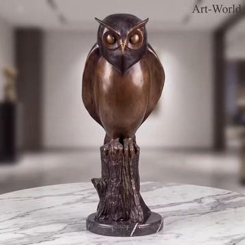 Beeld, Exclusief XL bronzen sculptuur van een uil. 50 cm.