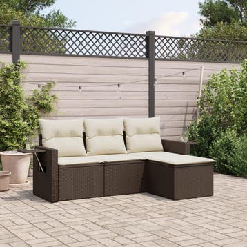vidaXL 4-delige Loungeset met kussens poly rattan bruin, Verzenden, Nieuw, Loungeset