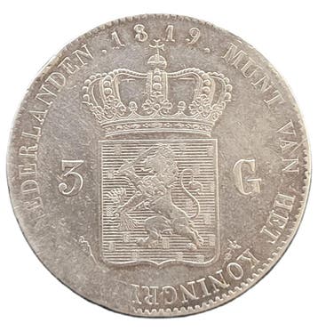 Koning Willem I 3 Gulden 1819 Utrecht, Postzegels en Munten, Munten | Nederland, Verzenden, Koning Willem I, Losse munt, Zilver