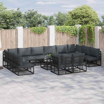 vidaXL Tuinbankenset 13 st Zwart Aluminium, Verzenden, Nieuw, Aluminium, 3 zitplaatsen