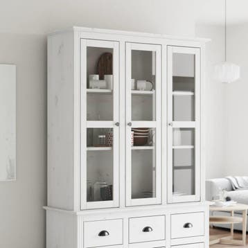 vidaXL Kast met glazen deuren BODO massief grenenhout wit, 100 tot 150 cm, Verzenden, 100 tot 150 cm, Nieuw