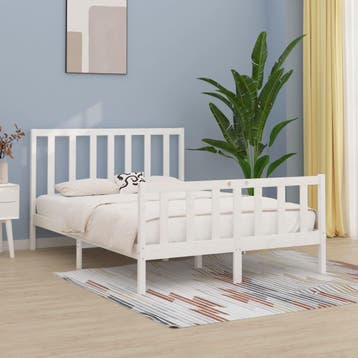 vidaXL Bedframe massief hout wit 140x190 cm, Verzenden, Wit, Hout, Nieuw