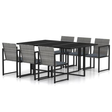vidaXL 7-delige Tuinset met kussens poly rattan grijs, Verzenden, Nieuw, 6 zitplaatsen, Tuinset