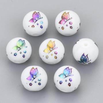 10 x ronde glaskraal met gekleurde vlinders 10mm gat: 1,2mm, Ophalen of Verzenden, Nieuw, Kraal