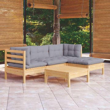 vidaXL 5-delige Loungeset met grijze kussens grenenhout, Verzenden, Nieuw, 5 zitplaatsen, Loungeset