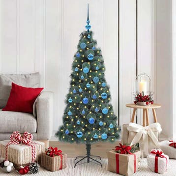vidaXL Kunstkerstboom met verlichting en ballenset Groen 150, Verzenden, Nieuw