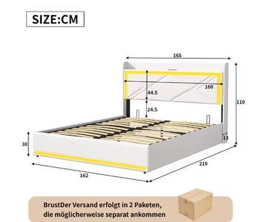 Modern PU-Bed 160x200 – USB, LED en Ruimtebesparend, Huis en Inrichting, Slaapkamer | Bedden, Verzenden, Nieuw