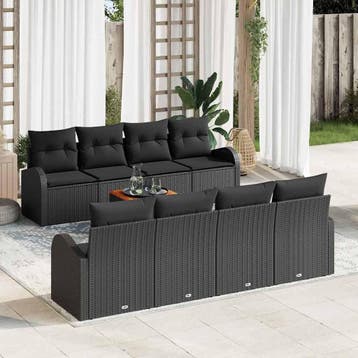 vidaXL Tuinbankenset 9 st Zwart poly rattan, Verzenden, Nieuw, Meer dan 8 zitplaatsen