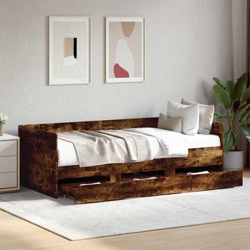 vidaXL Slaapbank met lades zonder matras 90x200 cm gerookt, 90 cm, Eenpersoons, Bruin, Verzenden