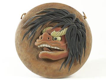 Showa Period Wood Carving Wall Relief of Ueda Lion by Ozawa