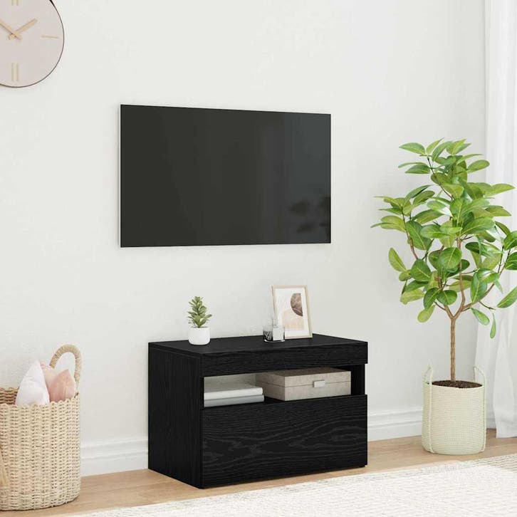 vidaXL TV-kast met LED Zwart Eiken 60 x 35 x 40 cm Bewerkt, Huis en Inrichting, Kasten | Televisiemeubels, Nieuw, Minder dan 50 cm