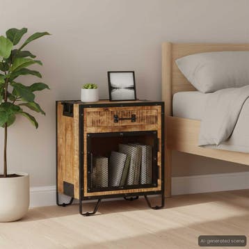 vidaXL Nachtkastje 43x30x51 cm massief ruw mangohout, Minder dan 45 cm, Verzenden, Nieuw, Minder dan 55 cm