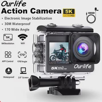 Ourlife 5K Action Camera met 2.0" Touchscreen, WiFi, 170° Gr, Verzenden, Nieuw