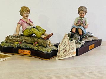 Giuseppe Visentin - sculptuur, 2 Bambine su tronco - 15 cm -, Antiek en Kunst