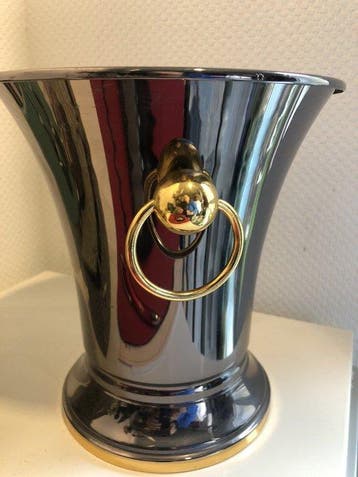 J. Reichhart Champagnerkühler Schwarz Gold Filzboden Vintage