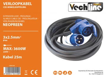 Vechline Verloopkabel 3x2.5mm² CEE-Winkelkoppeling 25m, Ophalen of Verzenden, Nieuw