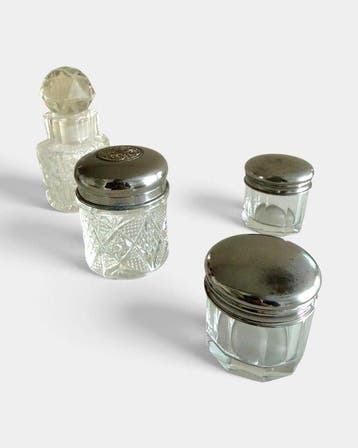 Reisset met toiletartikelen (4) - Verzilverd, Glas -