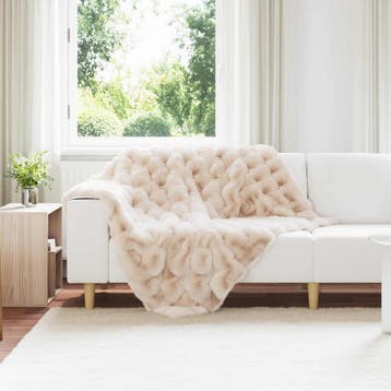 vidaXL Antislip deken van imitatie konijnenbont Olite Beige, Verzenden, Nieuw, Beige