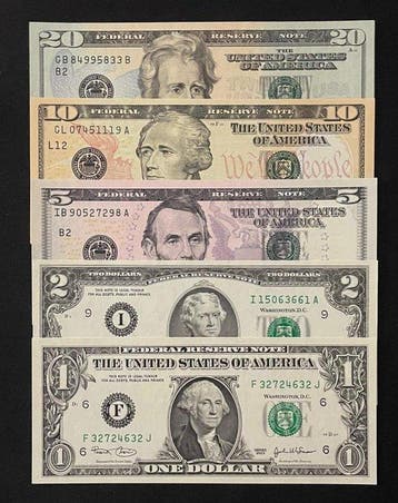 Verenigde Staten van Amerika. 1, 2, 5, 10, 20 Dollars -