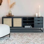 *WOONWINKEL* Japandi Tv-meubel Zwart Met Rotan, Huis en Inrichting, Kasten | Televisiemeubels, Verzenden, Nieuw