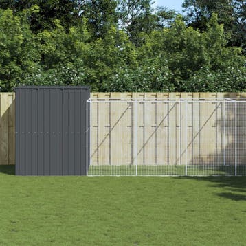 vidaXL Hondenhok met ren 214x865x181 cm gegalvaniseerd staal, Verzenden, Nieuw
