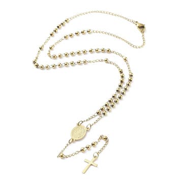 1 x RVS 202 rozenkrans ketting 47,8 cm – goudkleur, Ophalen of Verzenden, Nieuw, Kraal